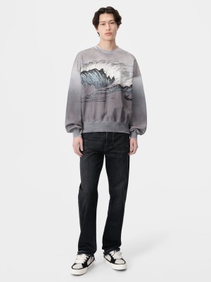 Hanorace Amiri Vintage Wave Oversized Crew Barbati Negrii | JRIHPX-748